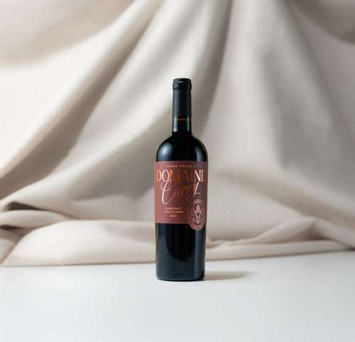 Domaine Curry Cabernet Sauvignon with white curtain background