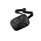 Leather belt bag with The Prisoner logo on the front on clear background