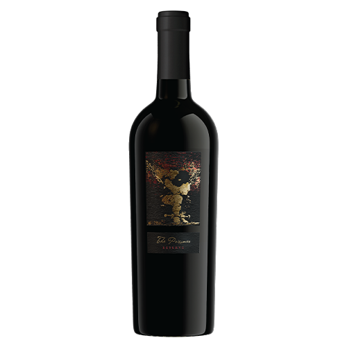 Bottle of 2023 The Prisoner Reserve Red Blend wine with a dark label and artwork 