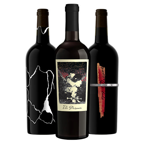 The Prisoner Red Blend, Solder and Sliver red wines on white background
