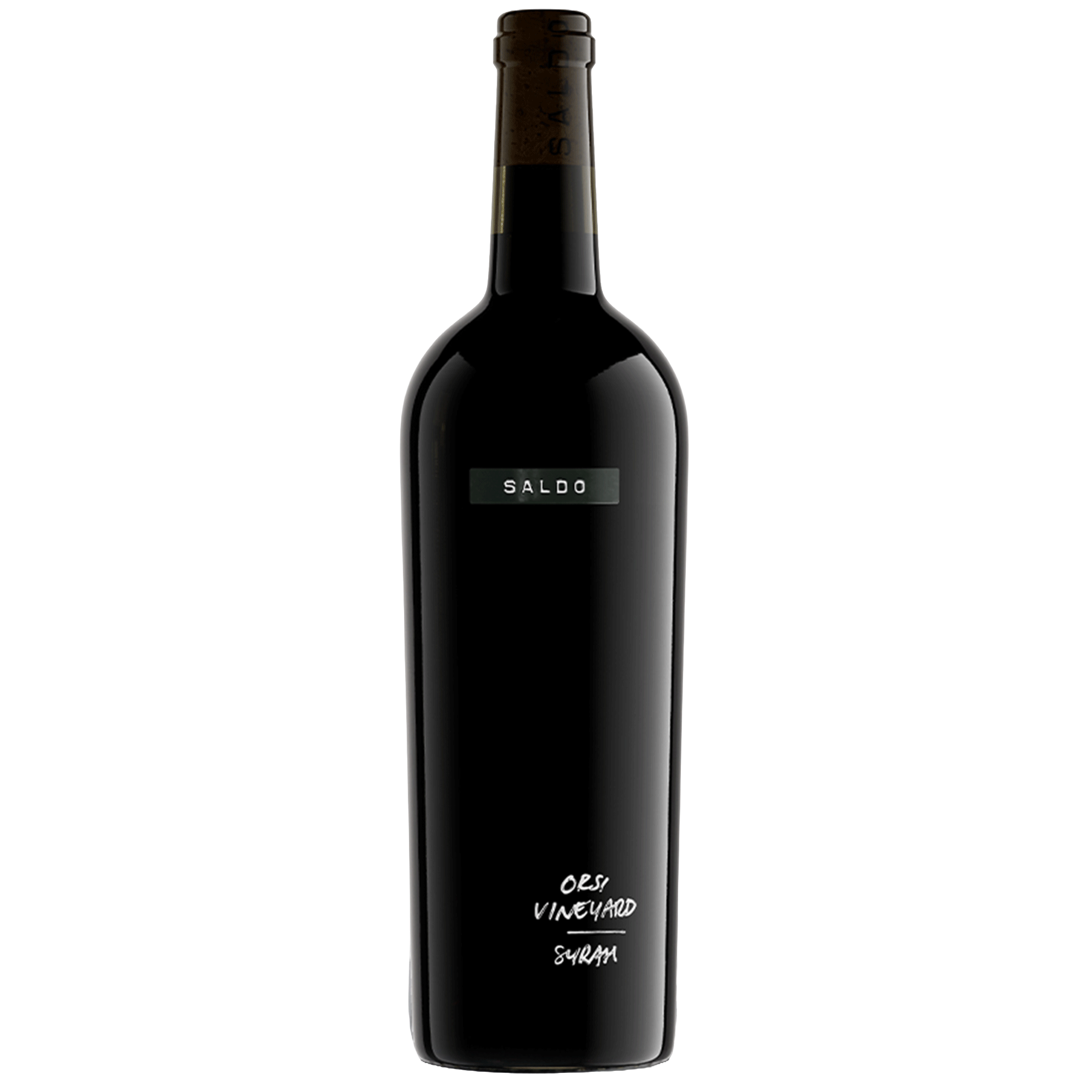 A bottle of SALDO Syrah Orsi Vineyard on a blank background