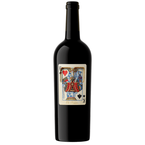 A bottle of The Prisoner 2022 Corrections with a playing card design on the front label, featuring a red heart and black aces, set against a plain white background.