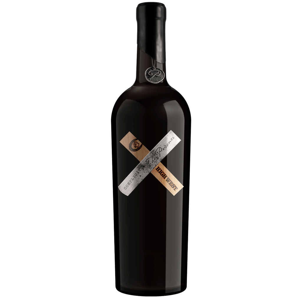 A bottle of The Prisoner x High West Complicit Red Wine on a blank background