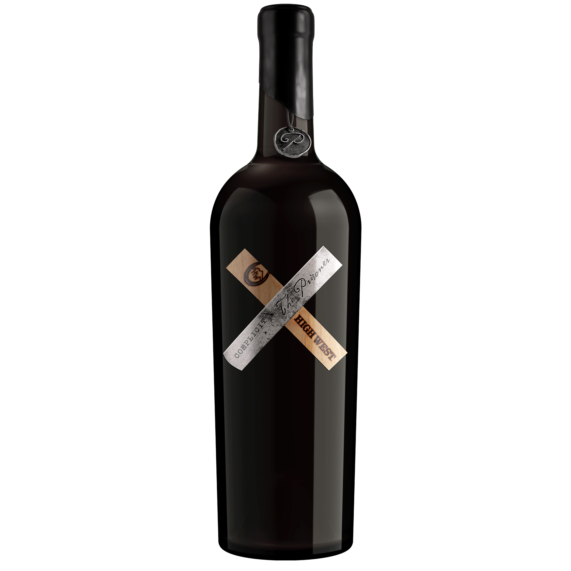 A bottle of The Prisoner x High West Complicit Red Wine on a blank background