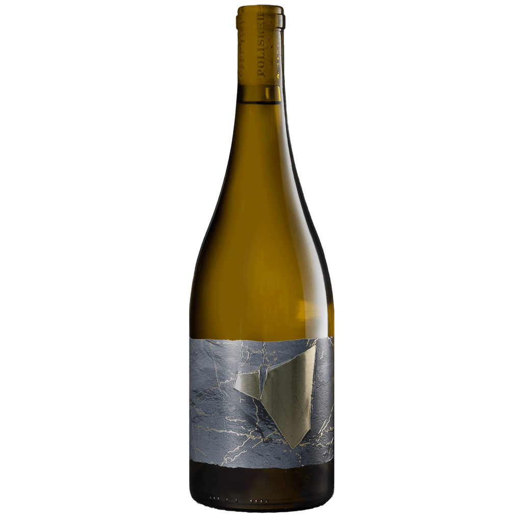 A bottle of The Prisoner Friction white wine in an olive-green glass bottle with a modern geometric label featuring a metallic silver and gray design on a white background.