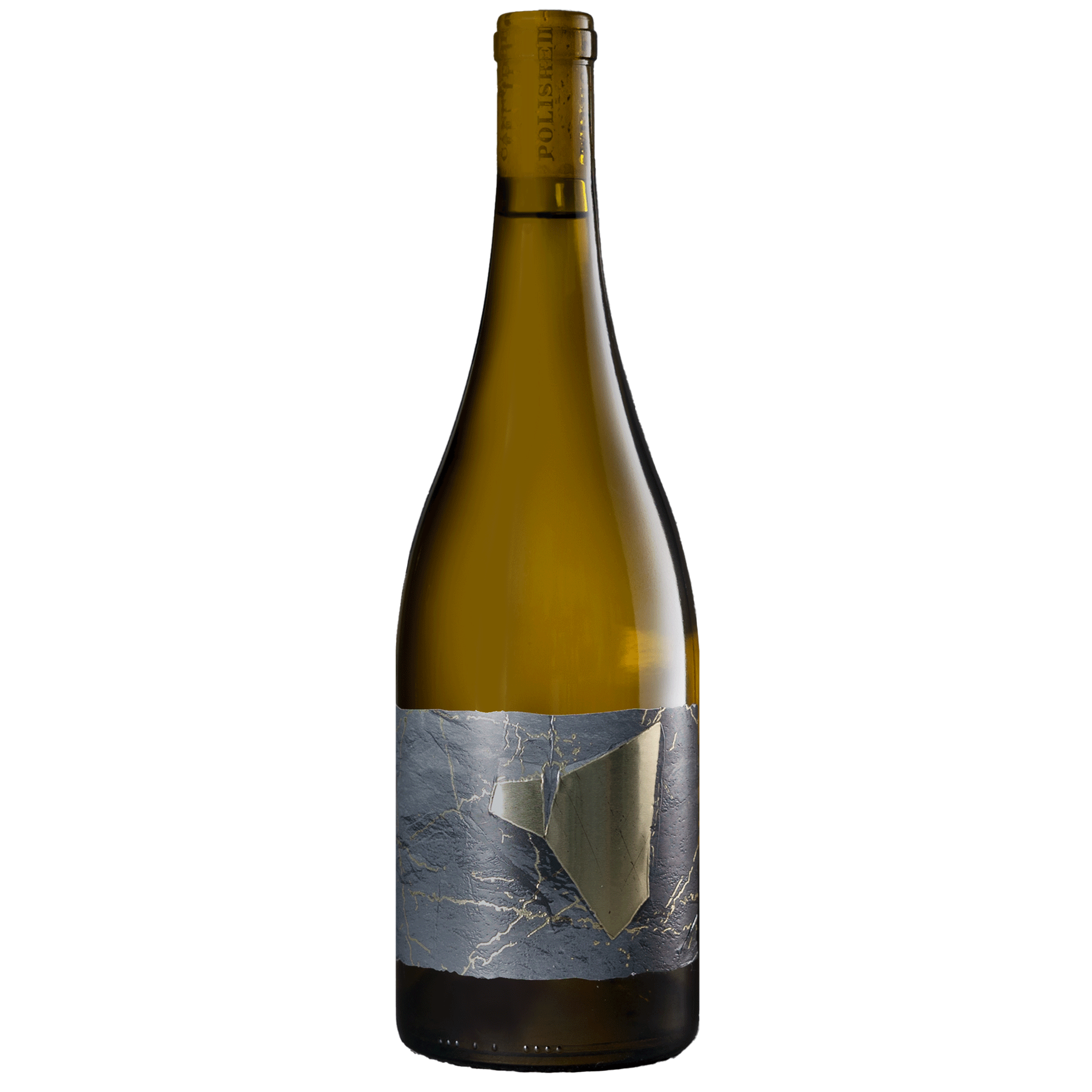 A bottle of The Prisoner Friction white wine in an olive-green glass bottle with a modern geometric label featuring a metallic silver and gray design on a white background.