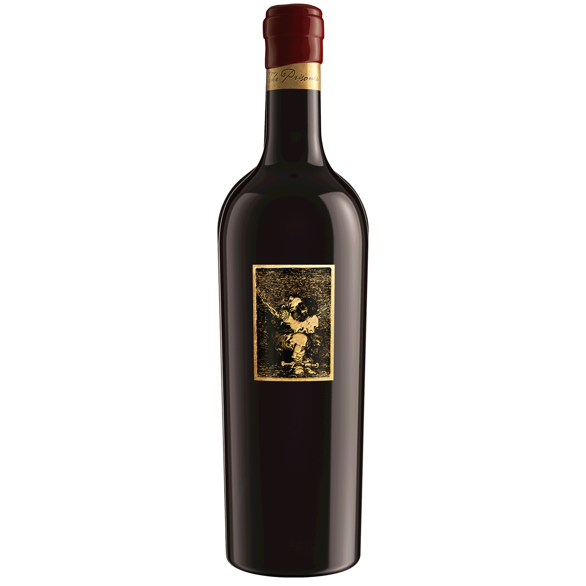 A bottle of The Prisoner Grail Red Wine on a blank background