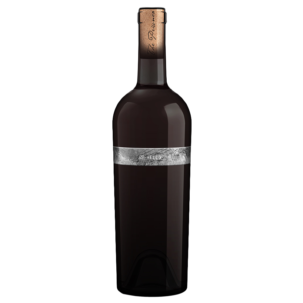 A bottle of The Prisoner No. 39007 Red Wine on a blank background