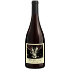 A bottle of The Prisoner Pinot Noir red wine, featuring a dark glass bottle with a black capsule and a cream-colored label with a black and red graphic illustration.