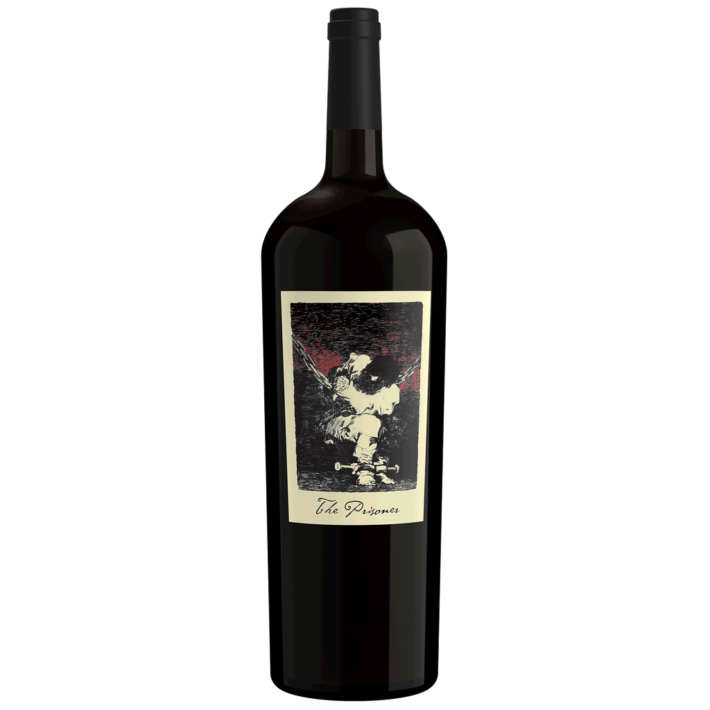 A magnum 1.5L bottle of The Prisoner Red Blend on a blank background