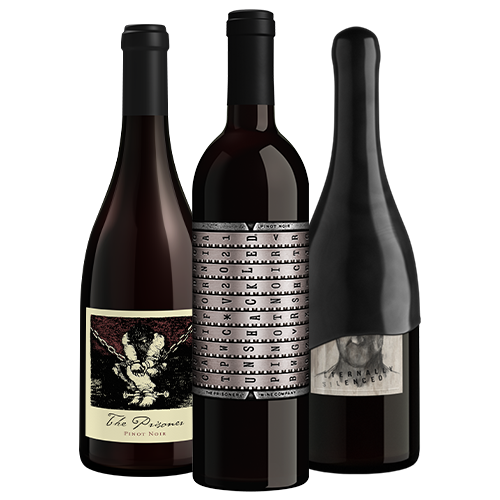 Trio of wine bottles for pinot noir collection