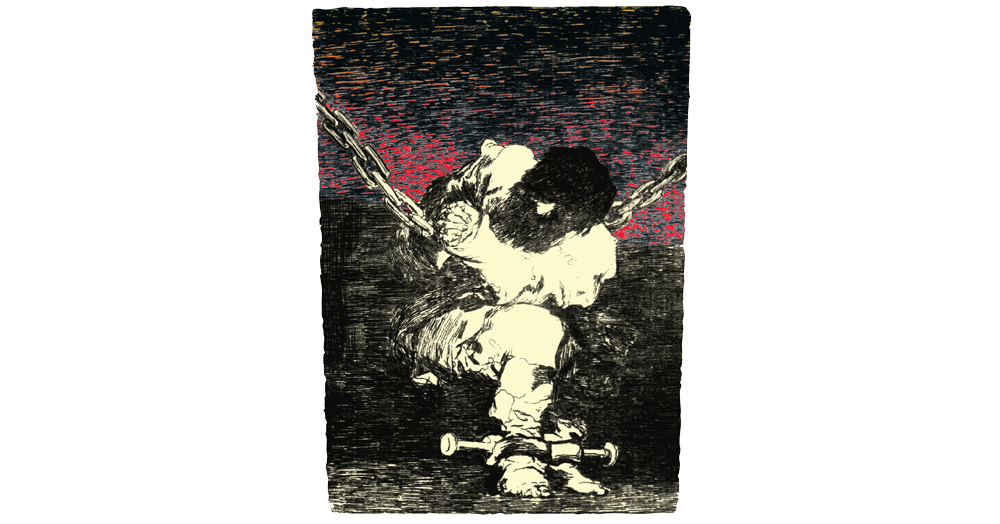 The Prisoner Red Blend Label, featuring Goya's Le Petit Prisonnier