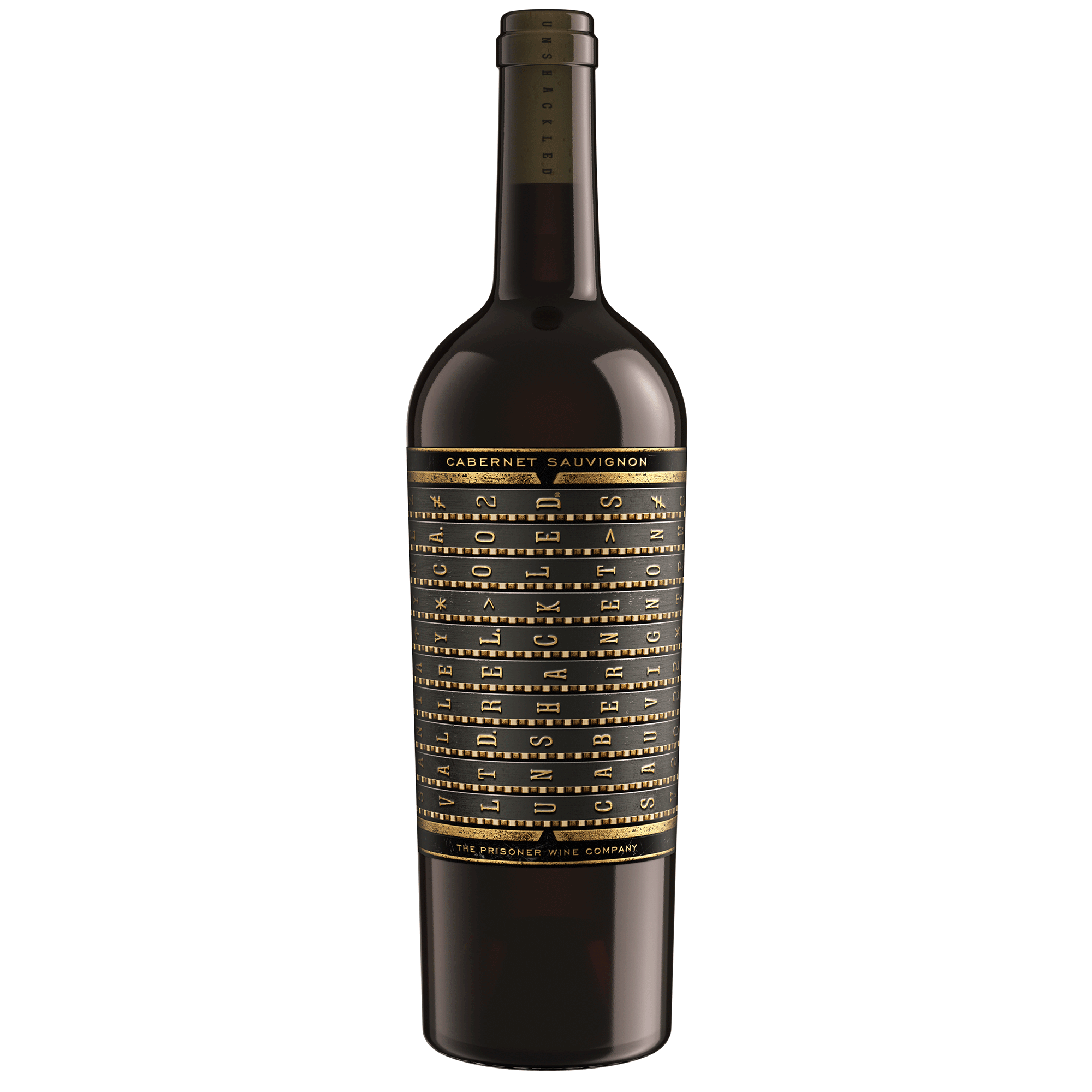 A bottle of Unshackled Cabernet Sauvignon on a blank background