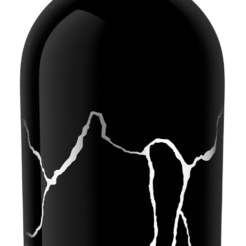 A close-up of a glossy black bottle or container with a bold white lightning-bolt graphic wrapping around the front, shown against a plain white background.